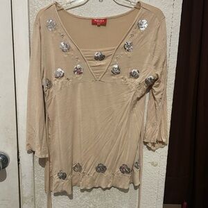 Haiku Beige Top with Silver Embellishments